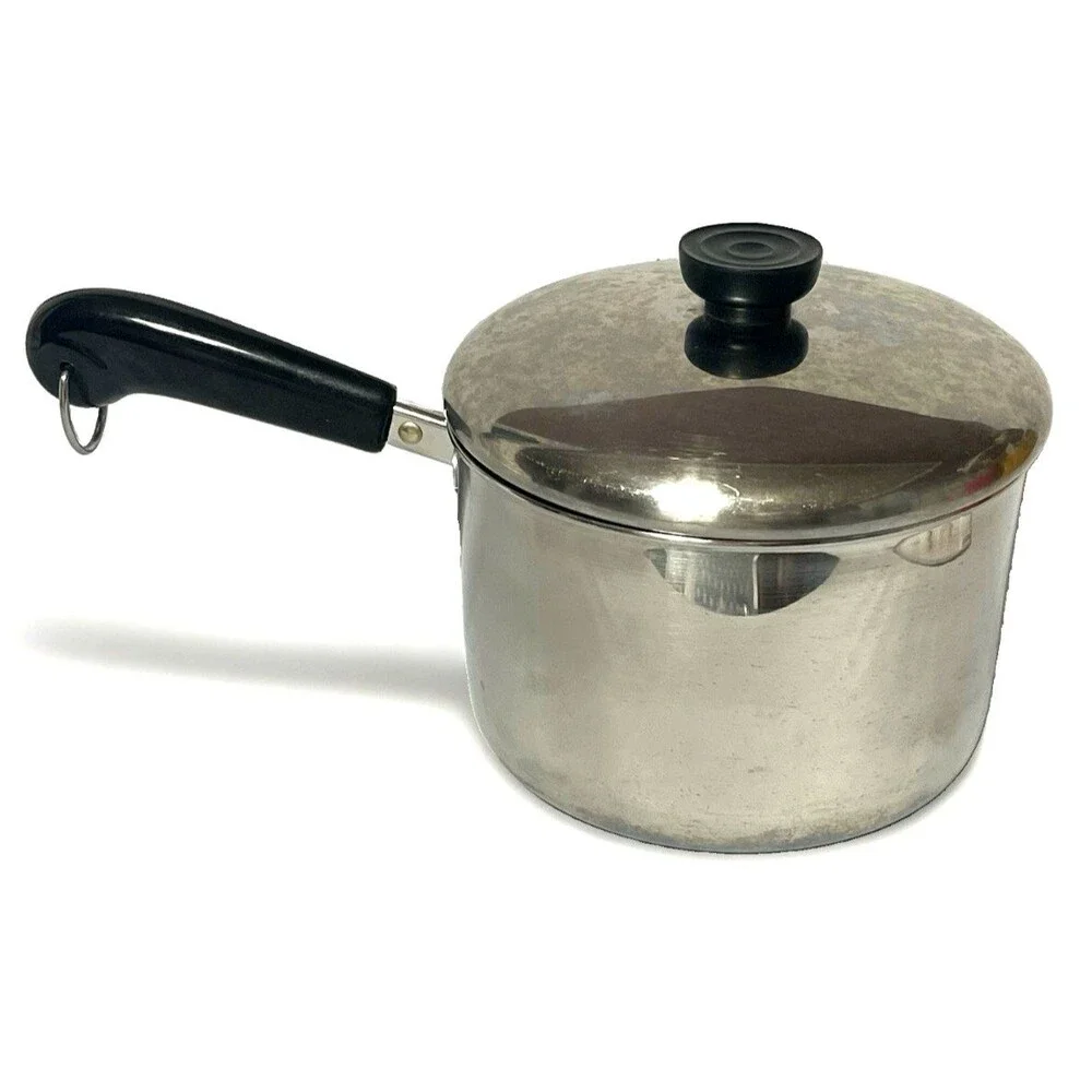 VTG Revere Ware 1801 3 Quart Saucepan With Lid Tri-Ply Aluminum Disc USA Clinton